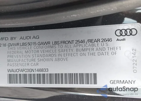 2016 Audi A6 2.0T Premium from USA, damaged, VIN WAUCFAFC0GN146833